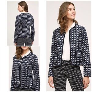 Anthropologie Hei Hei Vala Blue Black Triangles Geometric Quilted Jacket Small‌‌